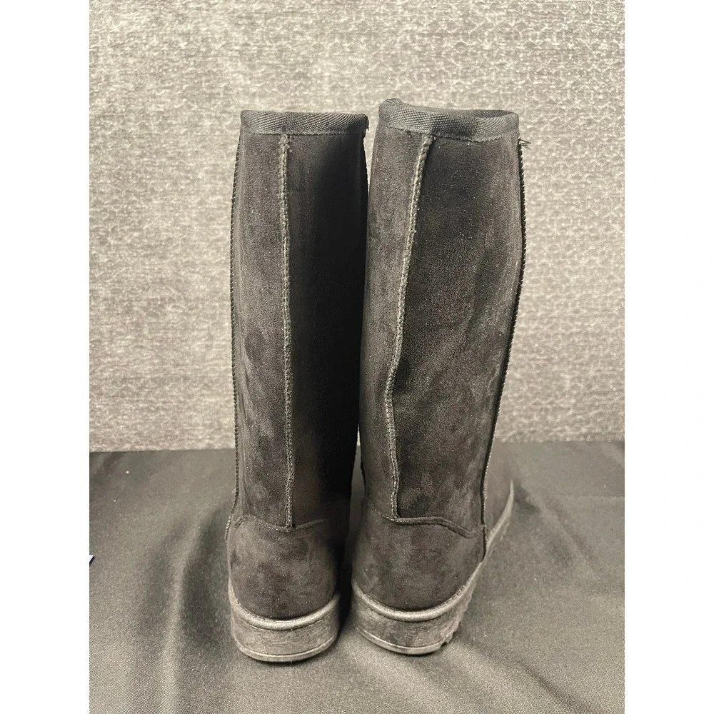 Black Mid‎ Calf Winter Boots Faux Fur Lined Snowflake Tread Size 8 US Womens
